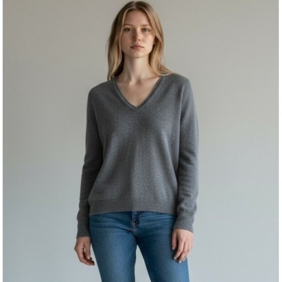 Pure Collection 100% Cashmere V-Neck Sweater Gray Size 8/10 - Picture 1 of 5